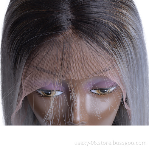 New Arrival Raw Indian Hair Bob Wigs Ombre 1B/Grey Human Hair  Wig Short Straight Lace Front Wig For Black Women